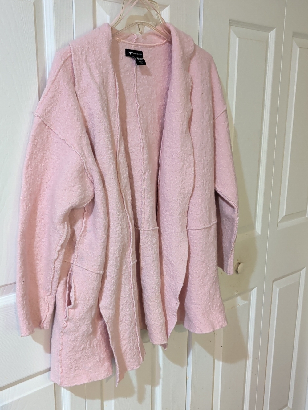 NY Collection Light Pink Bouclé Open-Front Cardigan